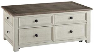 signature design by ashley bolanburg farmhouse lift top coffee table with drawers, antique cream & brown