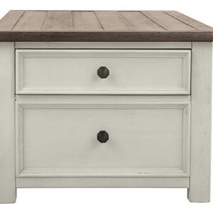 Signature Design by Ashley Bolanburg Farmhouse Lift Top Coffee Table with Drawers, Antique Cream & Brown