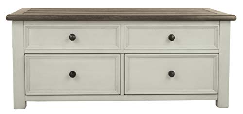 Signature Design by Ashley Bolanburg Farmhouse Lift Top Coffee Table with Drawers, Antique Cream & Brown