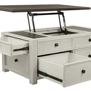 Signature Design by Ashley Bolanburg Farmhouse Lift Top Coffee Table with Drawers, Antique Cream & Brown