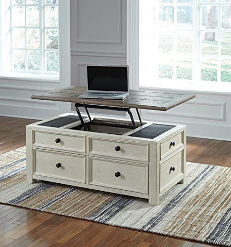 Signature Design by Ashley Bolanburg Farmhouse Lift Top Coffee Table with Drawers, Antique Cream & Brown