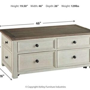 Signature Design by Ashley Bolanburg Farmhouse Lift Top Coffee Table with Drawers, Antique Cream & Brown