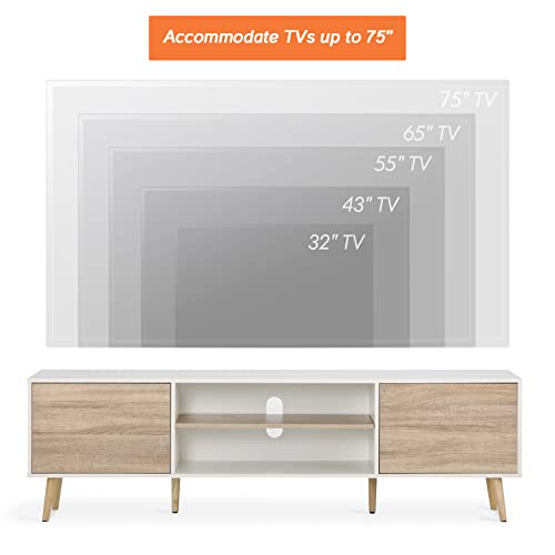 WAMPAT Mid Century Modern TV Stand for TVs up to 75 inches, Wood TV Console Media Cabinet with Storage, Entertainment Center for Living Room Bedroom, White and Oak, 70 inch