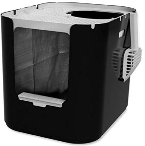 modkat xl litter box, top or front-entry configurable, includes scoop and liners – black