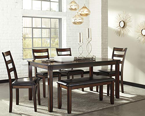 Signature Design by Ashley Coviar 6 Piece Dining Set, Includes Table, 4 Chairs & Bench, Dark Brown