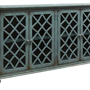 Signature Design by Ashley Mirimyn Vintage 69" 4-Door Accent Cabinet with Mirrored Glass and 2 Adjustable Shelves, Antique Blue