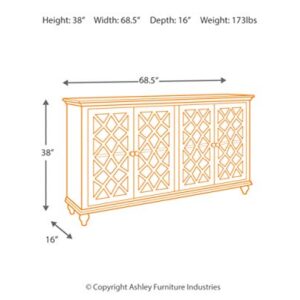 Signature Design by Ashley Mirimyn Vintage 69" 4-Door Accent Cabinet with Mirrored Glass and 2 Adjustable Shelves, Antique Blue