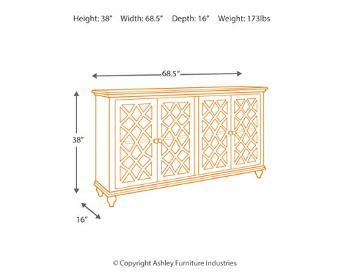 Signature Design by Ashley Mirimyn Vintage 69" 4-Door Accent Cabinet with Mirrored Glass and 2 Adjustable Shelves, Antique Blue