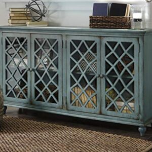 Signature Design by Ashley Mirimyn Vintage 69" 4-Door Accent Cabinet with Mirrored Glass and 2 Adjustable Shelves, Antique Blue