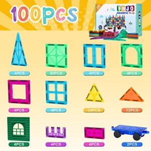 FNJO Magnetic Tiles, 100PCS Building Blocks, Magnets Building Set, STEM Toys Christmas Toy Gift for Kids Boys and Girls