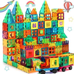 fnjo magnetic tiles, 100pcs building blocks, magnets building set, stem toys christmas toy gift for kids boys and girls