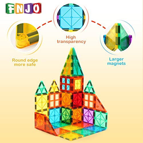 FNJO Magnetic Tiles, 100PCS Building Blocks, Magnets Building Set, STEM Toys Christmas Toy Gift for Kids Boys and Girls