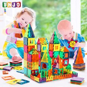 FNJO Magnetic Tiles, 100PCS Building Blocks, Magnets Building Set, STEM Toys Christmas Toy Gift for Kids Boys and Girls