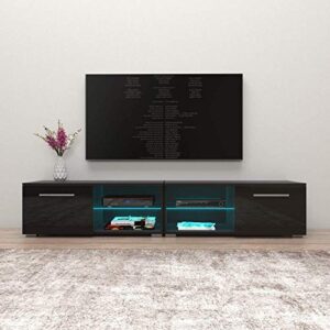new moon modern tv stand matte body high gloss doors with 16 color led (black, 81″)