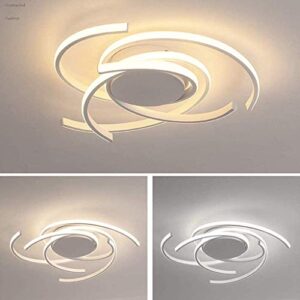 JIAODIE LED Ceiling Light Dimmable Living Room Kitchen Flush Hanging Lamp Modern Spiral Flower Shape Ceiling Lamp Fixture,Bedroom Ceiling Chandelier Lighting with Remote Control,White,Ø22″/72W