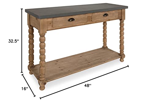 Kate and Laurel Rutledge Farmhouse Chic Two Drawer Console Table, Rustic Wood Base and Concrete Gray Top