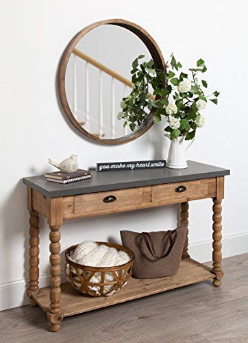 Kate and Laurel Rutledge Farmhouse Chic Two Drawer Console Table, Rustic Wood Base and Concrete Gray Top