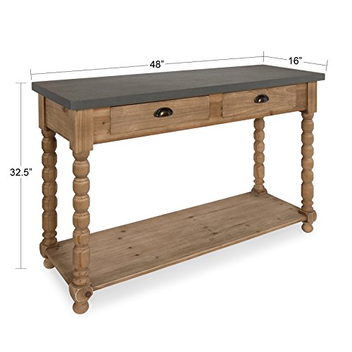 Kate and Laurel Rutledge Farmhouse Chic Two Drawer Console Table, Rustic Wood Base and Concrete Gray Top