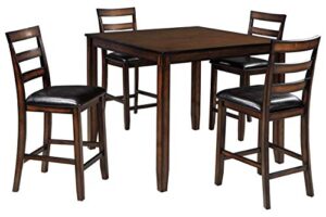 signature design by ashley coviar 5 piece counter height dining set, includes table & 4 barstools, brown
