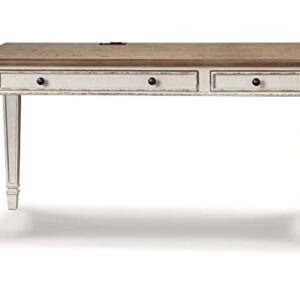 Signature Design by Ashley Realyn Farmhouse 60" Home Office Desk with USB Charging, Chipped White