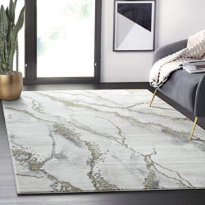 abani contemporary area rug, non-shed modern rugs marble print dining room rug (grey, 10′ x 14′)