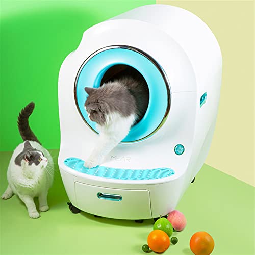 Cat Box Smart Cat Litter Box Electric Automatic Cat Toilet Large Spherical Warehouse Low Noise Cat Litter Box 9L Cat Litter Capacity, Suitable for Cats Within 33lbs Cat Furniture ( Color : White )