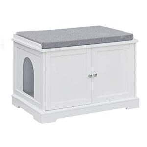 sweetgo cat washroom storage bench, cat litter box cover, solid mdf structure, spacious storage space, easy to assemble, suitable for most cat litter boxes