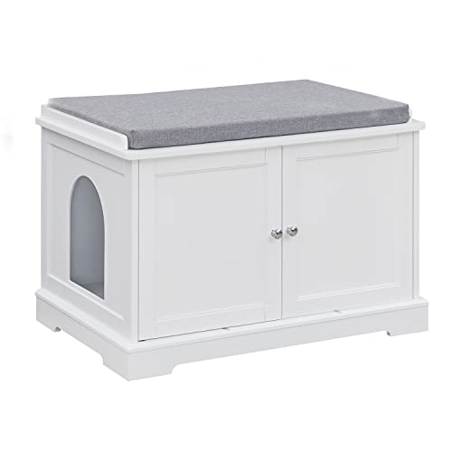 SweetGo Cat Washroom Storage Bench, Cat Litter Box Cover, Solid MDF Structure, Spacious Storage Space, Easy to Assemble, Suitable for Most Cat Litter Boxes