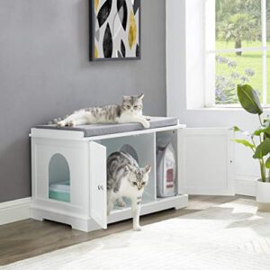 SweetGo Cat Washroom Storage Bench, Cat Litter Box Cover, Solid MDF Structure, Spacious Storage Space, Easy to Assemble, Suitable for Most Cat Litter Boxes