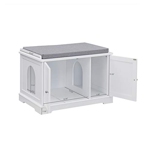 SweetGo Cat Washroom Storage Bench, Cat Litter Box Cover, Solid MDF Structure, Spacious Storage Space, Easy to Assemble, Suitable for Most Cat Litter Boxes