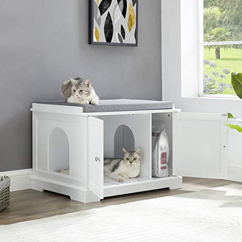 SweetGo Cat Washroom Storage Bench, Cat Litter Box Cover, Solid MDF Structure, Spacious Storage Space, Easy to Assemble, Suitable for Most Cat Litter Boxes