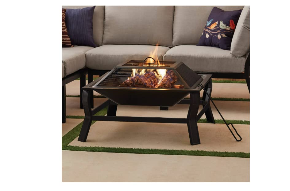 MADENA Mainstays Greyson 30” Square Wood Burning Fire Pit with Mesh Screen,MS49-096-035-01