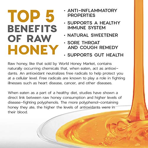 World Honey Market 100% Raw Wildflower Honey, Natural Sweetener, Unfiltered, Pure - 1/2 Gal.