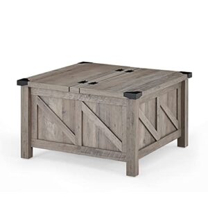 WAMPAT Square Coffee Table, Rustic Farmhouse Center Table with Lift Top and Storage for Living Room, 30"x 30", Wash Grey