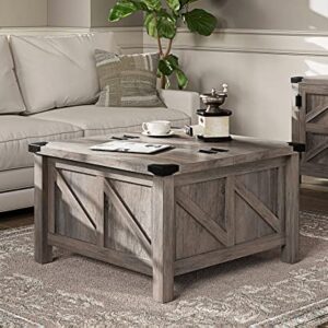 WAMPAT Square Coffee Table, Rustic Farmhouse Center Table with Lift Top and Storage for Living Room, 30"x 30", Wash Grey