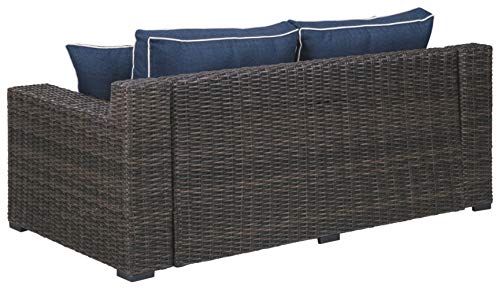 Signature Design by Ashley Grasson Lane Modern Farmhouse Outdoor Patio Loveseat, Brown & Blue