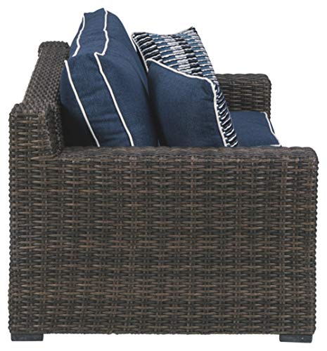 Signature Design by Ashley Grasson Lane Modern Farmhouse Outdoor Patio Loveseat, Brown & Blue