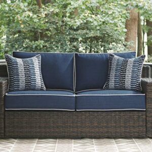 Signature Design by Ashley Grasson Lane Modern Farmhouse Outdoor Patio Loveseat, Brown & Blue