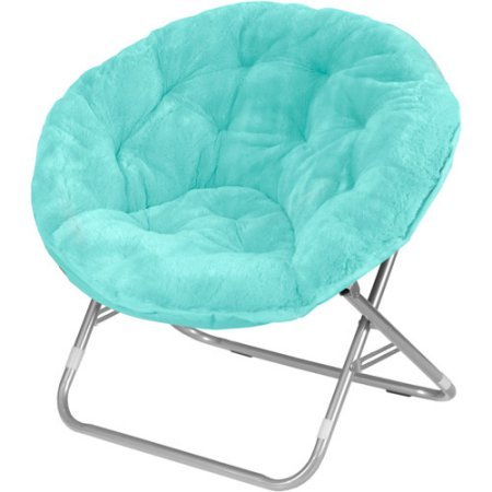 Aqua wind blue Foldable Faux-Fur Saucer Chair by Mainstays