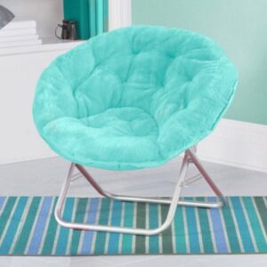 Aqua wind blue Foldable Faux-Fur Saucer Chair by Mainstays