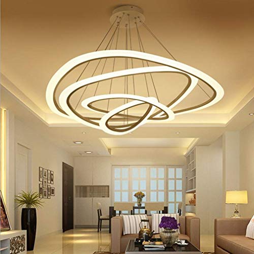 Ziplighting Modern LED Chandelier Pendant Light with 4 Triangle Ring Adjustable Pendant Light Ceiling Fixture Contemporary for Bedroom Living Room Dining Room Kitchen Island with Remote Control