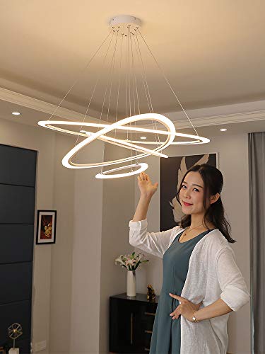 Ziplighting Modern LED Chandelier Pendant Light with 4 Triangle Ring Adjustable Pendant Light Ceiling Fixture Contemporary for Bedroom Living Room Dining Room Kitchen Island with Remote Control