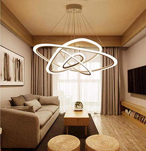 Ziplighting Modern LED Chandelier Pendant Light with 4 Triangle Ring Adjustable Pendant Light Ceiling Fixture Contemporary for Bedroom Living Room Dining Room Kitchen Island with Remote Control