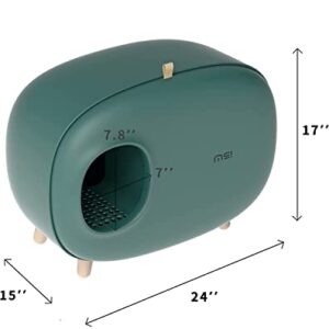 MS Cat Litter Box for Easier Handling of Cat Litter, Enclosed Design, Easy to Clean, Prevent Sand Leakage, Easy Assembly and Large Space, with Cat Litter Scoop (Moss Green)