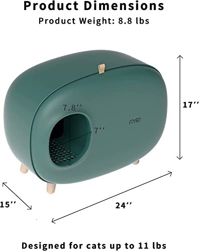 MS Cat Litter Box for Easier Handling of Cat Litter, Enclosed Design, Easy to Clean, Prevent Sand Leakage, Easy Assembly and Large Space, with Cat Litter Scoop (Moss Green)