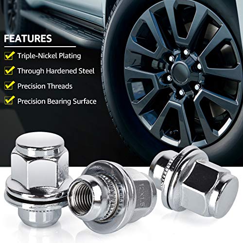 PUENGSI 24Pcs 12mmx1.5 Wheel Lug Nuts, Mag Seat Chrome M12x1.5 Lug Nuts, 1.46" Tall 13/16”Hex Closed End Lug Nuts with Washer Compatible for Toyota Camry Sienna Lexus Vehicles