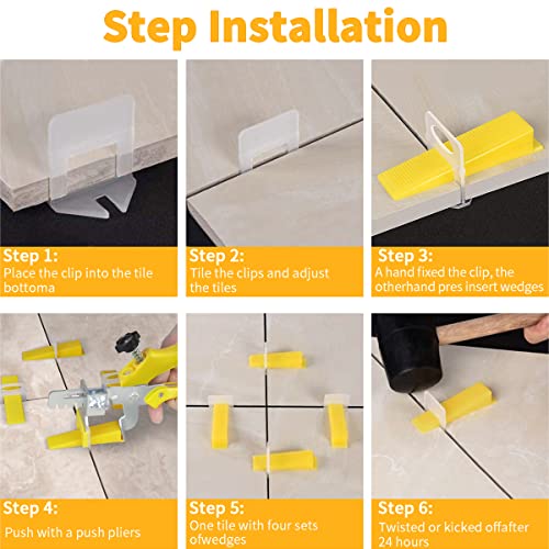 Tile Leveling System with Tile Plier - 300-Piece Tile Spacers Clips and 100-Piece Reusable Wedges - Tile Tools Set for Stone Installation (1/8 Inch Tile Spacers)
