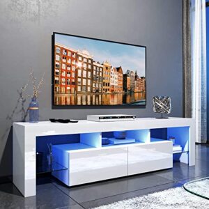 binrrio modern tv stand with 16 colors led light for tv up to 70 inches, high glossy tv cabinet media storage entertainment center console table with drawer and shelves for living room bedroom