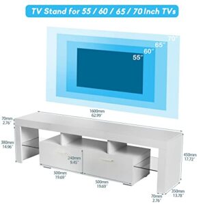 Binrrio Modern TV Stand with 16 Colors LED Light for TV up to 70 Inches, High Glossy TV Cabinet Media Storage Entertainment Center Console Table with Drawer and Shelves for Living Room Bedroom