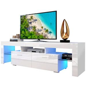 Binrrio Modern TV Stand with 16 Colors LED Light for TV up to 70 Inches, High Glossy TV Cabinet Media Storage Entertainment Center Console Table with Drawer and Shelves for Living Room Bedroom